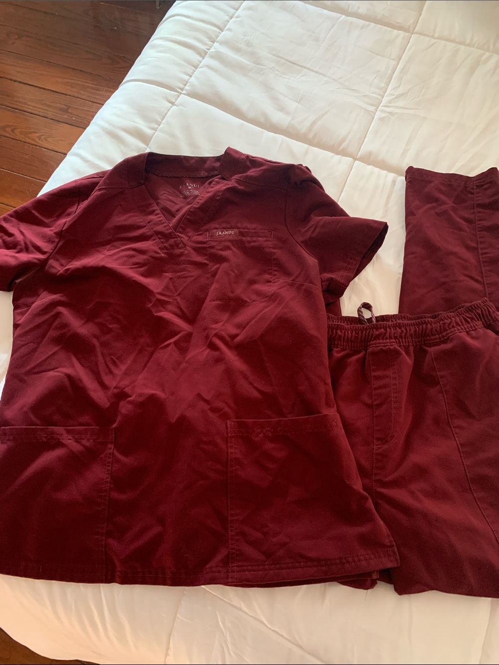 Jaanuu Women's Burgundy Scrub Set - Top & Pants